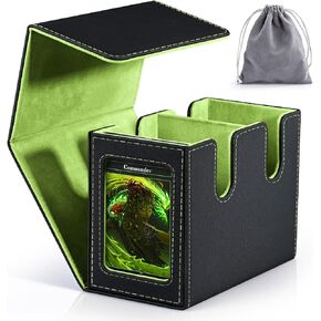 Deck Box with Commander Display Window，Trading Card Storage Box holds 160+ Double-Sleeved Cards, Baseball Card Case Suitable for MTG,CCG,EDH (Black&Blue)
