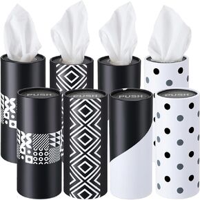8 Pack Car Tissue Holder with 3-ply Facial Tissue Bulk Car Tissues Cylinder Geometry Car Travel Tissues Boxes for Car Cup Holder Wedding Birthday Car Tissues Box Round Container (Dot and Geometric)