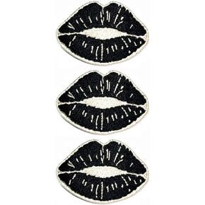 ONCEX 3PCS. Black Sexy Kiss Lips Lipstick Cosmetic Patch Cartoon Sticker Iron On Patches DIY Applique Embroidered Sew Iron on Patch Emblem Clothing Costume or Reward Gift