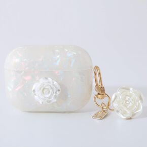 Cute Case Bow Design for Pro 2nd Generation AirPod with Pearl Bracelet Keychain for Women Girl, Clear Silicone Soft TPU Shockproof Protective Skin Cover Compatible with Pro 2-White
