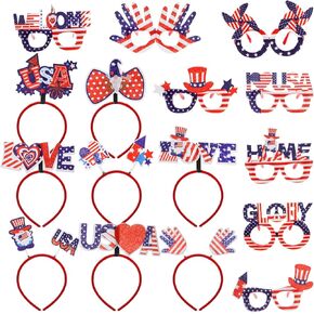 WUWEOT 16 حزمة من ملحقات الرابع من يوليو، نظارات الحفلات الوطنية عصابات رأس العلم الأمريكي، هدايا دعائم الصور للاحتفال بالرابع من يوليو، يوم الاستقلال، يوم الذكرى، العرض الوطني in Kuwait