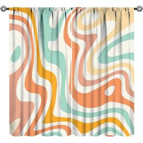 Retro 70s Groovy Curtains, Vintage Abstract Funky Modern Art Window Drapes Boho Pink Orange Spiral Swirl Waves Window Treatments for Bedroom Living Room 42x45 Inch