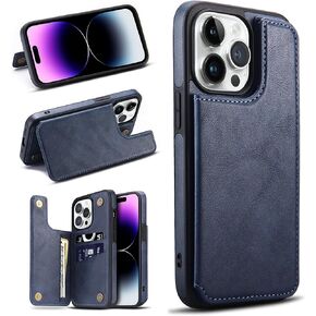 Design for iPhone 14 Pro Max Wallet Case with Credit Card Holder Luxury Leather Kickstand Credit Card Slots Double Magnetic Clasp Shockproof Cover 2022 6.7 Inch (Black)