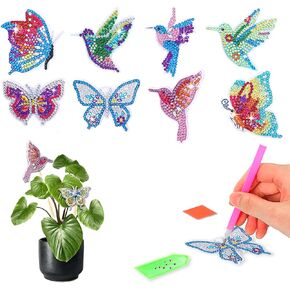 CharySim 8 Pc Diamonds Art Butterfly Diamond Art Kit Adults Crystal Art Kit Kid Personalised Diamond Art Garden Butterflies Stakes with Art Accessories Tools Gifts for Craft Lovers Women Girls