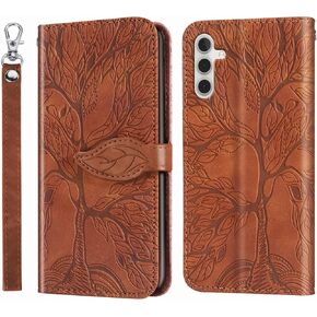 MEUPZZK Samsung Galaxy A13 5G Case, Samsung A13 Wallet Case, Embossed Tree Premium PU Leather [Kickstand] [Card Slots] [Wrist Strap] [Folio Flip] [6.5 inch] Phone Cover for Samsung A13 5G (R-Black) in Kuwait