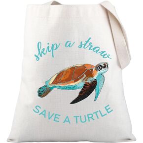 PLITI Sea Turtle Tote Bag Environmental Awareness Gift Skip a Straw Save a Turtle Scuba Diving Ocean Animal Lover Gift