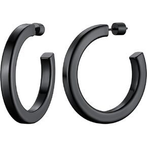 ChainsHouse 316L Stainless Steel Hoop Earrings for Women - 30mm/40mm/60mm/80mm 18K Gold/Black Lightweight Open Hoop Earrings, Fits for Sensitive Ears, Send Gift Box
