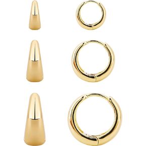 3 Pairs Gold Hoop Earrings Set for Women 14K Gold Plated Small Huggie Earrings for Multiple Piercing Dainty Hypoallergenic Chunky Gold Hoops Cartilage Earrings Trendy Jewelry Gift