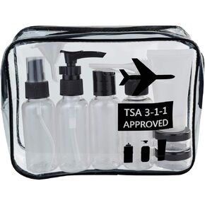 Travel Bottles and TSA Approved Toiletry Bag, Clear Quart Size with Leak-Proof Travel Containers Set Makeup Bag Accessories for Liquids Carry-On Luggage Compliant for Airplaine
