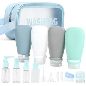 18 Pcs Travel Bottles Set for Toiletries TSA Approved, Leak Proof Travel Bottles, Travel Toiletry Bag Set Comes with 3 oz travel bottles, Funnel, Toothbrush Cover