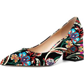 Womens Slip On Dress Pointed Toe Patent Evening Chunky Mid Heel Pumps Shoes 2.5 Inch
