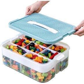 Plastic Storage Organizer for Lego, Stackable Toy Containers with Lids and Handle, Clear Toy Storage Box Chest with Removable Tray for Kids Nursery, Closet, Playroom- Toy Blocks Not Included (1 Tier)