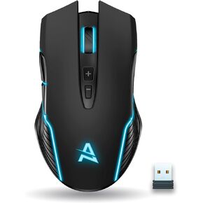 Aimzone Gaming Mouse with LED, USB Wireless Mouse for Gaming with Adjustable DPI, LED Lightning, Rechargeable Wireless Mouse, Full Compatible with Mac & Windows (Black)