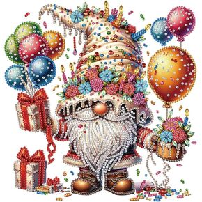 FHBUBPUP Birthday Gnome Diamond Art Painting Kits for Adults, 5D Goblin Special Shape Diamond Art for Beginners, Rhinestones Gem Art Craft Home Wall Decor Gift 12×12inch