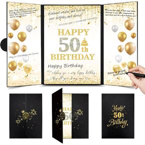 50th Birthday Decorations Happy 50th Birthday Guest Book for Men Women, Black Gold Birthday Alternative Signature Board for 50th Birthday Gifts Cheers to 50 Years Birthday Party Supplies