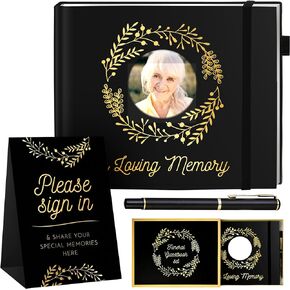 Elegant Black Funeral Guest Book, 10 x 8 Inches 120 Pages Guest Book for Funeral, 360 Entries Guest Book for Funeral and Memory, Memorial Service Guest Book with Pen and Sign, Memorial Guest Book
