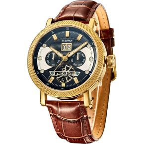 Automatic Watches for Men, Sapphire Crystal Skeleton Watches for Men, Self Winding Mechanical Watch, Genuine Leather Strap