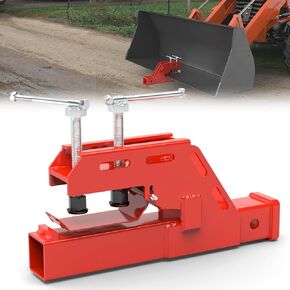 Red Trailer Hitch 2024 New Upgraded Red Clamp on Trailer Hitch, Clamp-on Tractor Bucket Hitch 2" Ball Mount Receiver Adapter for Kubota Tractor Bucket