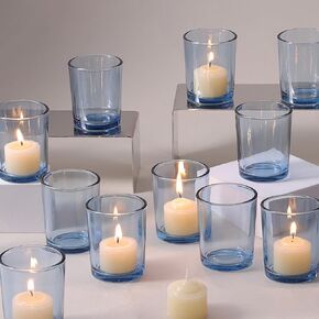 LETINE Blue Votive Candle Holders Set of 36 - Elegant Glass Candle Holders for Centerpieces, Wedding Decor, and Parties - Blue Votives for Centerpieces, Graduations, and Bridal Showers