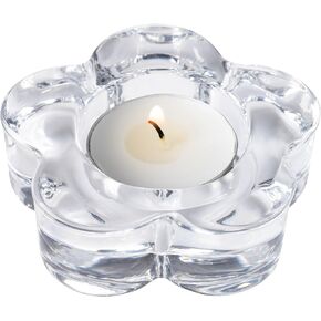 Karma, Glass Flower Tealight Holder, Flower Chunky Glass Candle Holder, Glass Votive Candle Holder for Home and Party Decor, Wedding Table Centerpiece, Amber