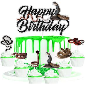 7 Pieces Snake Cake Toppers Reptile Theme Happy Birthday Decorations Set, Snake Theme Party, Reptile Theme Party for Boys and Girls, Pet Snake Birthday Party Decorations. SugarGera