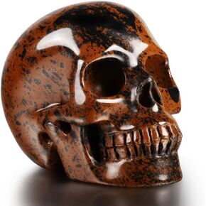 2.0" Mahogany Obsidian Crystal Skull Head. Hand Carved Gemstone Fine Art Sculpture, Reiki Healing Stone Statue. (2.0)