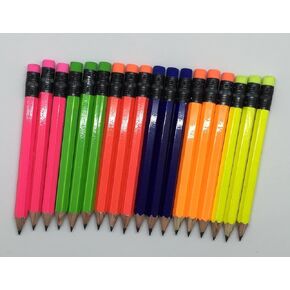 Half Pencils with Eraser - Golf, Classroom, Pew, Short, Mini - Hexagon, Sharpened, Non Toxic, #2 Pencil, Color - Neon Assortmentl, (Box of 48) Golf Pocket Pencils ™