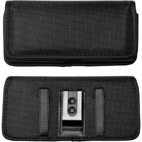 Nylon Cellphone Holster for iPhone 12/13/14/15 Pro Max/Plus, Samsung Galaxy A04S, A13,A14,A15 s22,S23,s24 Plus, Horizontal Case Canvas Card Slot Pouch with Belt Clip/Loops, Black