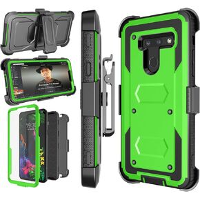 Njjex Compatible with LG G8 ThinQ Case/LG G8 Holster Case, [Nbeck] Shockproof Heavy Duty Built-in Screen Protector Rugged Locking Swivel Belt Clip Kickstand Hard Shell Cover [Green]