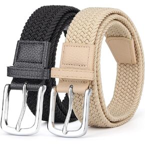 2 Pack Braided Elastic Belts for Men, Womens Stretch Golf Woven Belts for Jeans Pants