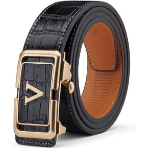 VANNANBA Mens Ratchet Belts Genuine Leather Belt with Automatic Buckle Alloy Gift for Men