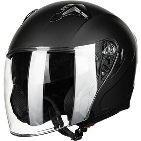 Open Face Motorcycle 3/4 Helmets with Dual Visor for Men Women DOT Moped Scooter Cruiser Helmet Model AU-MO328