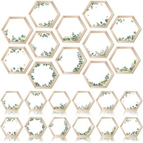 60 Pcs Simply Boho Hexagons Cutouts Hexagon Cutout Simply Boho Classroom Decor Assorted Greenery and Wood Grain 6 Sided Bulletin Board Decorations for Classroom Home Bulletin Board