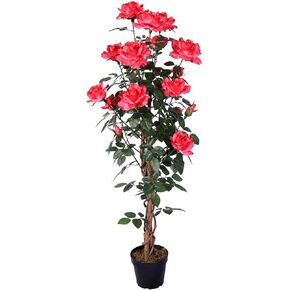 AMERIQUE Gorgeous & Unique 4.3 Feet Roses Leaves Artificial Tree Silk Plant, Pre Nursery Pot, Feel Real Technology, 320 18 Flowers, Red and Green