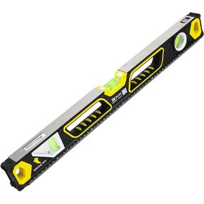 BOSI TOOLS 24" Magnetic Bubble Level Dual-View with High Strength Aluminum Alloy Frame Accuracy 180°45°90°3 Vial Shock Absorbing End Cap Rubberized Soft Grip Professional Builders Box Level