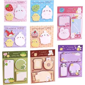 Sticky Notes Set, 8 Packs Cartoon Sticky Notes Pads 480 Sheets, Self-Stick Pads, Cute Self-Stick Memo Pads Sticky Notes for Office School Home, Students Cute Cartoon Self-Stick Note Creative Gifts