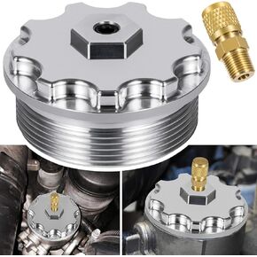Fuel Filter Cap For Ford 6.0L Powerstroke Diesel 2003-2007 F250 F350 F450 F550 F650 F750 Excursion E150 E250 E350 E450 With Fuel Pressure Port Aluminum Silver