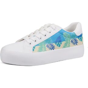 JABASIC Women Platform Sneakers Lace-up Floral Print Fashion Walking Shoes