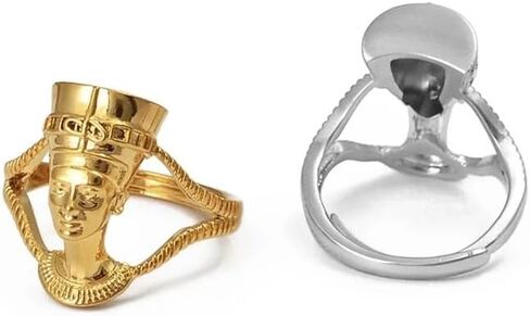 African Queen Nefertiti Gold Silver Egyptian Ring Adjustable Ethnic in Saudi Arabia