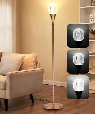Modern Globe Floor Lamp, Minimalist Room Decor Standing Lamp, Dimmable LED Tall Floor Light for Living Room, Bedroom Decor, Full Range Dimming, Adjustable Color Temperature - Gold/Antique Brass in Saudi Arabia