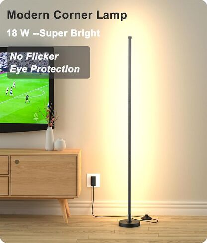 Corner Lamp, Minimalist Led Lamp with Remote Control, Dimmable Corner Light,18 W Floor Lamp Perfect for Living Room, Bedroom, Home Office, 7 Color Temperature 3000K-6000K (Black). in Saudi Arabia