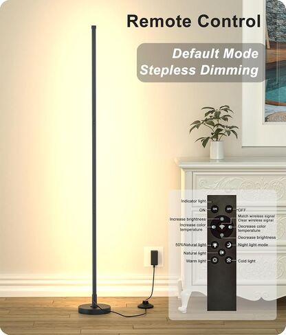Corner Lamp, Minimalist Led Lamp with Remote Control, Dimmable Corner Light,18 W Floor Lamp Perfect for Living Room, Bedroom, Home Office, 7 Color Temperature 3000K-6000K (Black). in Saudi Arabia