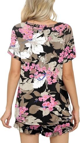 PrinStory Womens Pajamas Set Lounge Sets Short Sleeve Sleepwear Soft Pjs Shorts Set with Pockets in Kuwait