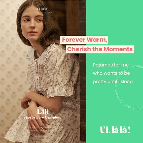 ULLALA Pajamas for Women Vintage Short sleeved 40'S Cotton Lili One-Piece Cream Soft Sleepwear 1Piece one Size in Kuwait