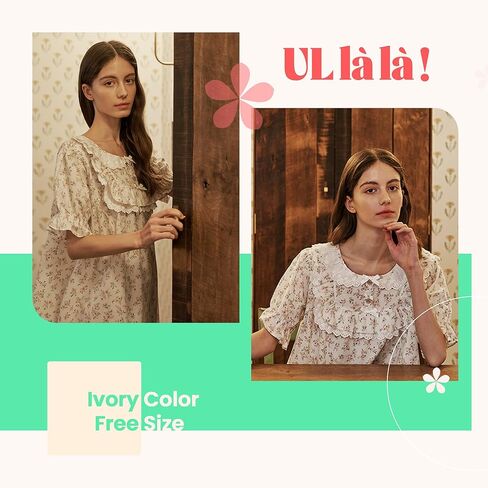 ULLALA Pajamas for Women Vintage Short sleeved 40'S Cotton Lili One-Piece Cream Soft Sleepwear 1Piece one Size in Kuwait