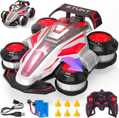 1:14 Drift Remote Control Stunt Car 2.4GHz 4WD RC Cars Rotating 360 Degrees Vehicle Toys with Lights Music, Upright Walking Four-Wheeled Rollover Toy Car Gifts for Boys Girls 6-12 Year（Red）… in Saudi Arabia