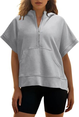 Half Zip Hoodies For Womens Lulu Short Sleeve Pullover Tops Lemon Summer Oversized Sweatshirts With Pockets 2024 in Saudi Arabia