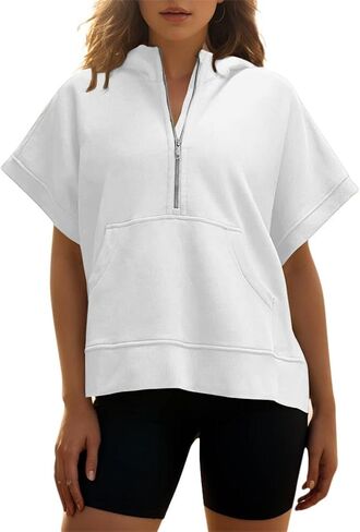 Half Zip Hoodies For Womens Lulu Short Sleeve Pullover Tops Lemon Summer Oversized Sweatshirts With Pockets 2024 in Saudi Arabia