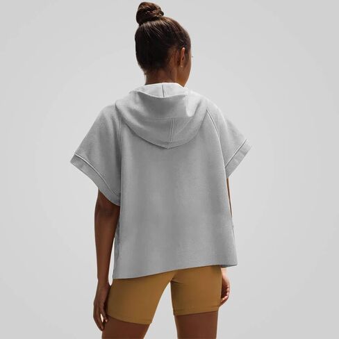 Half Zip Hoodies For Womens Lulu Short Sleeve Pullover Tops Lemon Summer Oversized Sweatshirts With Pockets 2024 in Saudi Arabia