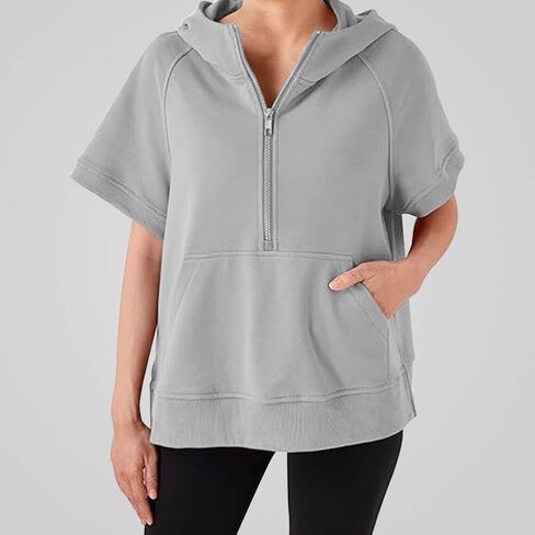 Half Zip Hoodies For Womens Lulu Short Sleeve Pullover Tops Lemon Summer Oversized Sweatshirts With Pockets 2024 in Saudi Arabia